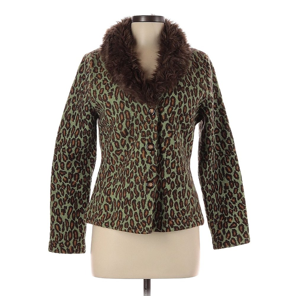 Paraphrase 100% Wool Leopard Print Jacket with faux Fur